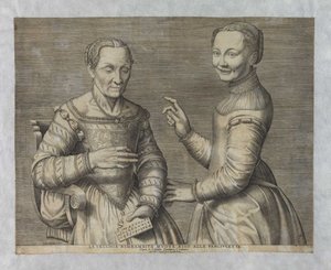 Gammel kvinne og latterpike av after Sofonisba Anguissola